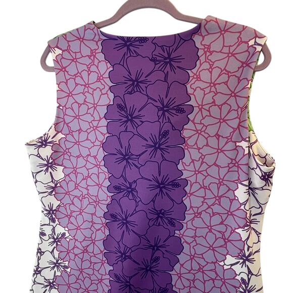 Rulon Reed Dress Medium Sleeveless Knee Length Split V-Neck Floral Stretch USA - Picture 9 of 9